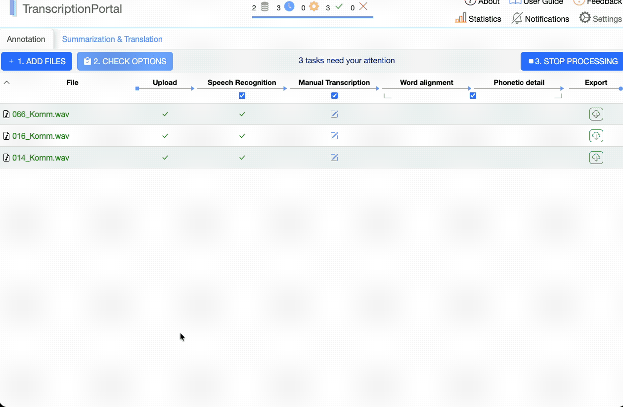 Opening a tool in the TranscriptionPortal